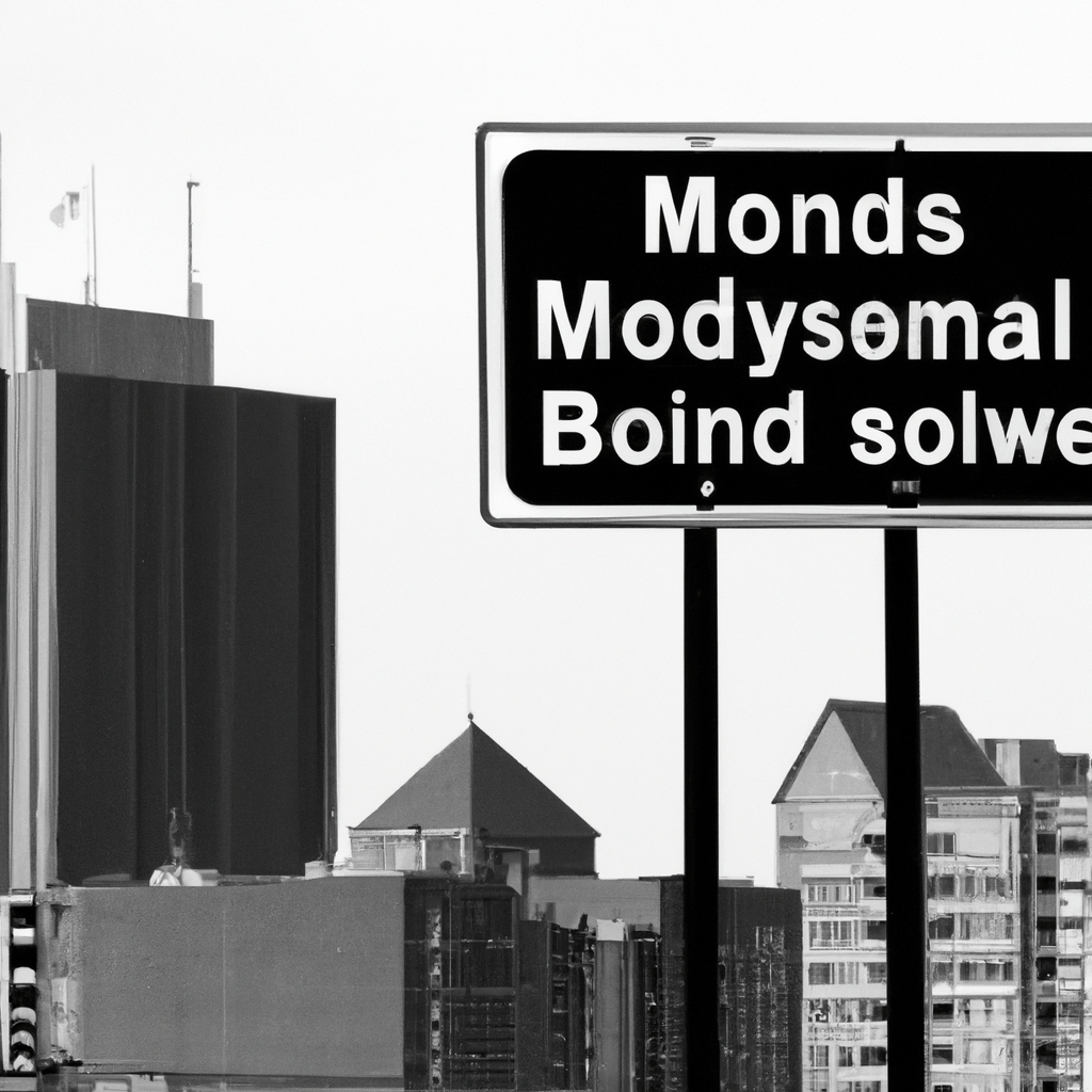 A photo of a city skyline with a municipal bonds sign, illustrating the investment potential and risks associated with municipal bonds. Canon 24-70mm f/2.8 lens. No text. Sigma 85mm f/1.4 lens. No text.. Sigma 85 mm f/1.4. No text.