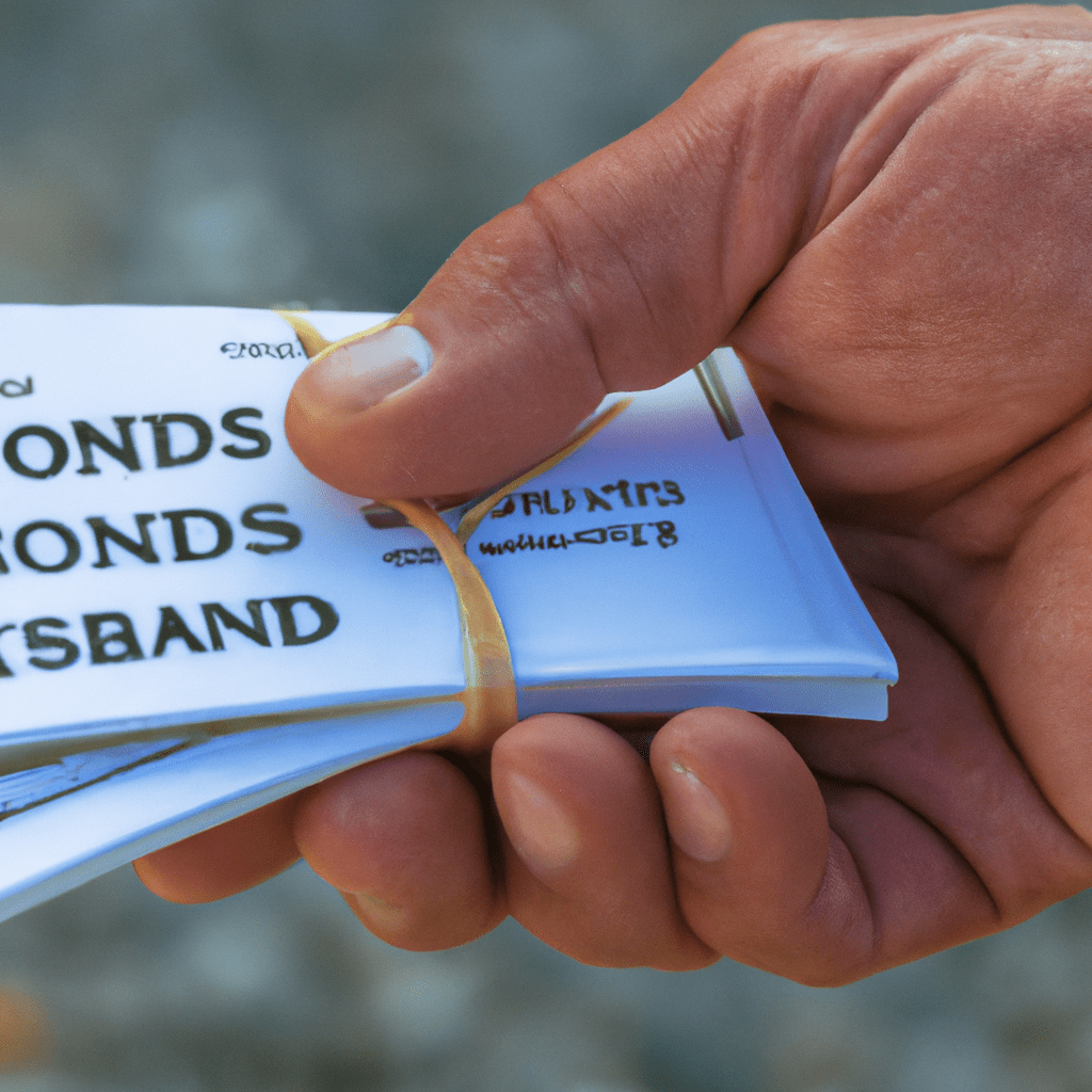 A close-up photo of a hand holding government bonds, symbolizing stability and secure investment in government securities.. Sigma 85 mm f/1.4. No text.