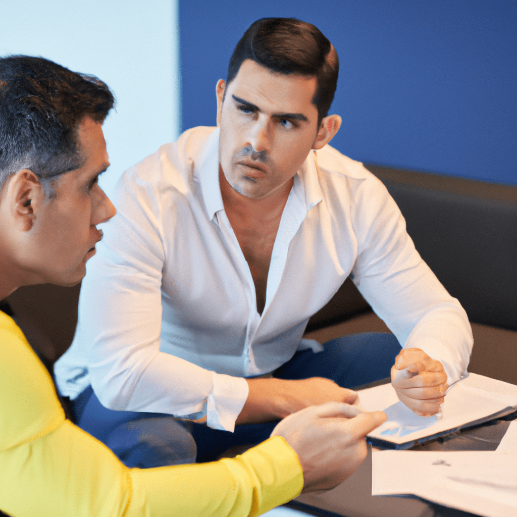 A person consulting with a tax advisor about optimizing tax implications of bond investments. Vivid discussion in a modern office setting.. Sigma 85 mm f/1.4. No text.