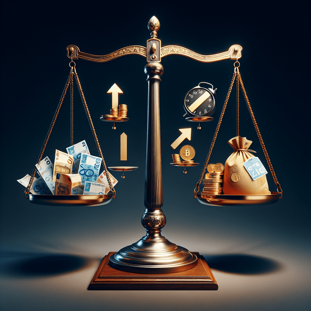 A photo of a scale with money on one side and inflation symbols on the other, representing the concept of inflation protection.